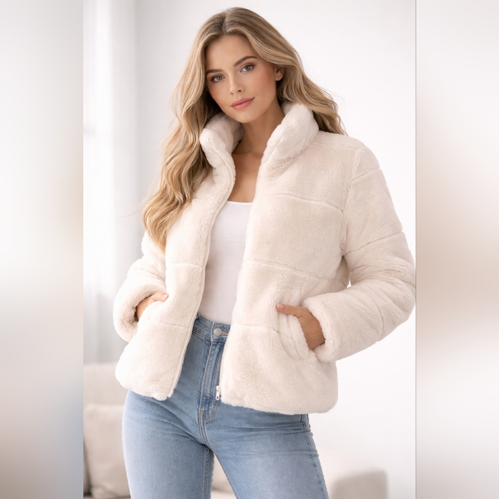 89th + Madison Ivory Faux Fur Puffer Jacket – Cozy Winter Coat – Size XL